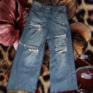 Hollister blue high-rise extreme baggy distressed jeans